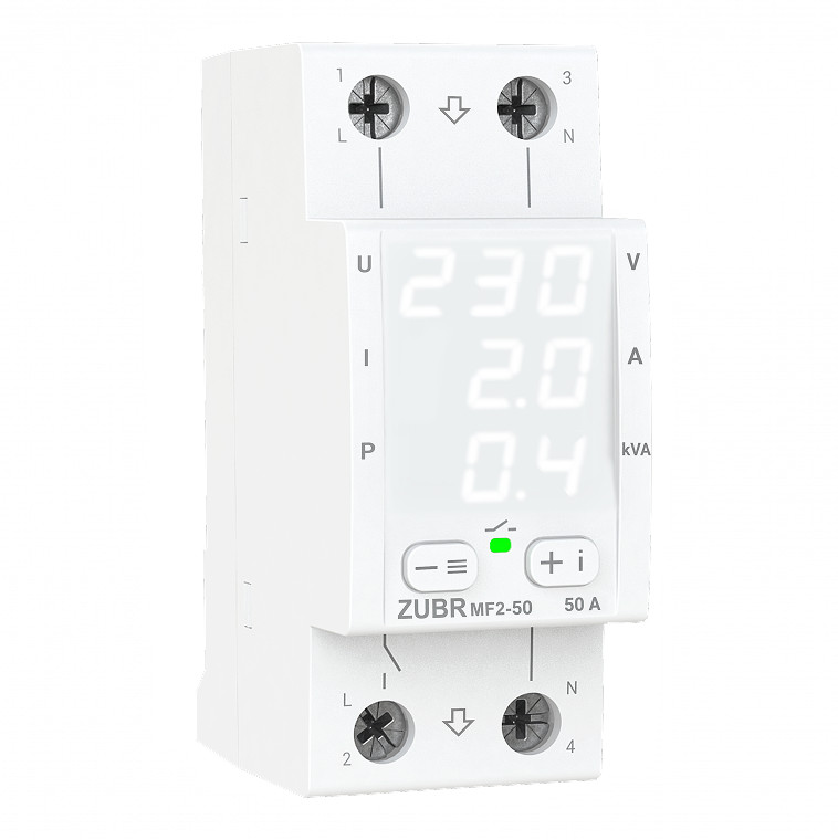 Releu multifuncțional ZUBR MF2-50, Protectie tensiune, curent și putere 1-50 Amperi